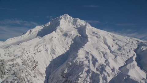 AX154_081.0000218F - Aerial stock photo of Mount Hood with snowy slopes, Cascade Range, Oregon