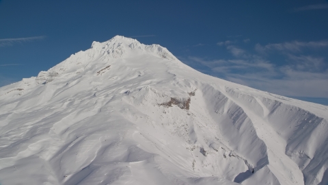 AX154_085.0000000F - Aerial stock photo of Steep Mount Hood slopes with snow, Mount Hood, Cascade Range, Oregon