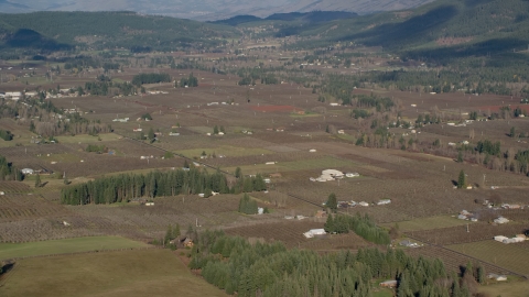 AX154_136.0000388F - Aerial stock photo of Small farms and farmland in Parkdale, Oregon