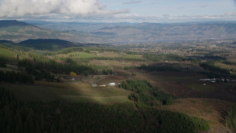 AX154_149.0000000F - Aerial stock photo of A view across farms in Hood River, Oregon