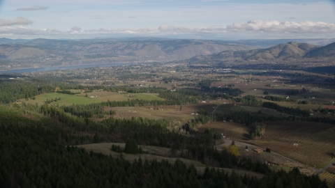 AX154_149.0000336F - Aerial stock photo of A view across farms in Hood River, Oregon