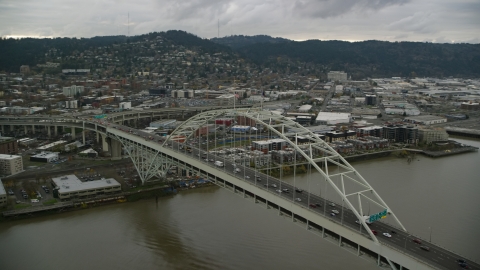 The Fremont Bridge in Downtown Portland, Oregon Aerial Stock Photos | AX155_034.0000061F