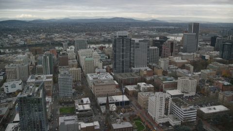 AX155_074.0000260F - Aerial stock photo of Park Avenue West Tower in Downtown Portland, Oregon