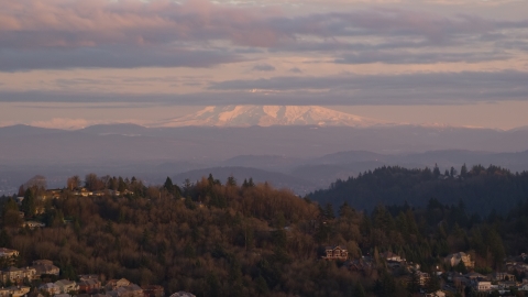 Mount Hood seen from hillside homes in Northwest Portland, Oregon Aerial Stock Photos | AX155_136.0000000F