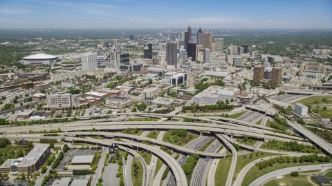 Ralph David Abernathy Freeway interchange, downtown skyscrapers, Atlanta, Georgia Aerial Stock Photos | AX36_002.0000017F