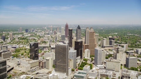 Downtown skyscrapers and Westin Peachtree Plaza Hotel, Atlanta, Georgia Aerial Stock Photos | AX36_004.0000076F