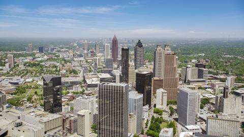 Downtown skyscrapers and Westin Peachtree Plaza Hotel, Atlanta, Georgia Aerial Stock Photos | AX36_004.0000190F