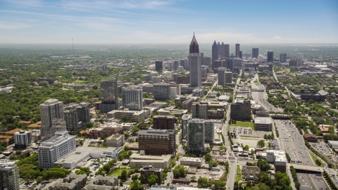 AX36_017.0000098F - Aerial stock photo of Midtown and Downtown Atlanta skycrapers, Georgia