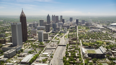 Downtown Connector, skyscrapers in the distance, Atlanta, Georgia Aerial Stock Photos | AX36_019.0000037F