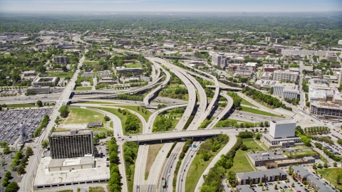 AX36_027.0000134F - Aerial stock photo of Freeways and the Downtown Connector interchange, Downtown Atlanta, Georgia