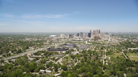 AX36_031.0000018F - Aerial stock photo of The Downtown Atlanta skyline and Turner Field, Georgia