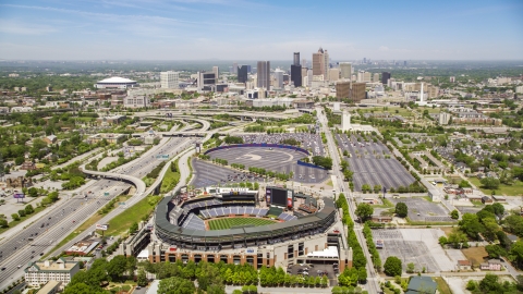 Turner Field and the skyline of Downtown Atlanta, Georgia Aerial Stock Photos | AX36_033.0000053F