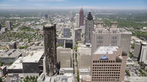 AX36_039.0000020F - Aerial stock photo of Downtown skyscrapers and office buildings, Atlanta, Georgia