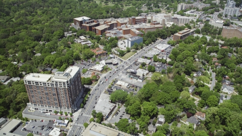 AX36_047.0000173F - Aerial stock photo of Peachtree Road near Piedmont Hospital, Buckhead, Georgia