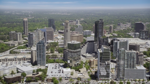 AX36_057.0000036F - Aerial stock photo of 3344 Peachtree and skyscrapers, Buckhead, Georgia