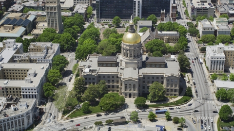 AX36_101.0000327F - Aerial stock photo of Georgia State Capitol, city streets, Atlanta, Georgia