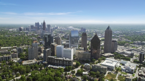 AX37_024.0000000F - Aerial stock photo of Downtown skyscrapers seen from Midtown Atlanta, Georgia