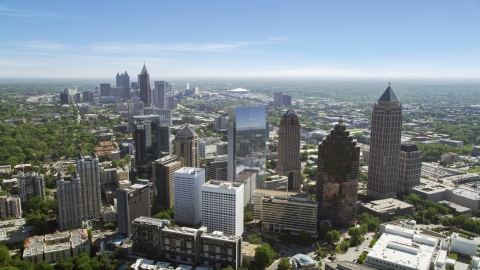 Midtown skyscrapers with Downtown in distance, Atlanta, Georgia Aerial Stock Photos | AX37_024.0000140F