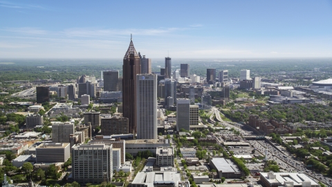 AX37_026.0000084F - Aerial stock photo of Bank of America Plaza, At&t Midtown Center, Midtown Atlanta, Georgia