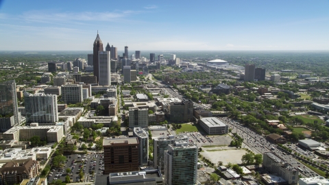 Bank of America Plaza and Downtown skyscrapers, from Midtown Atlanta, Georgia Aerial Stock Photos | AX37_036.0000134F