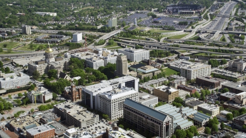 Georgia State Capitol and surrounding buildings, Downtown Atlanta, Georgia Aerial Stock Photos | AX37_060.0000000F