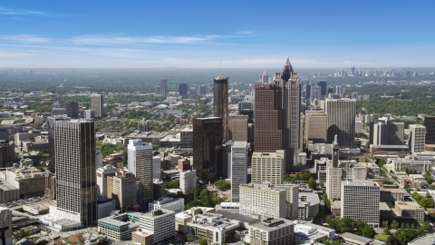 AX37_064.0000212F - Aerial stock photo of Downtown skyscrapers and office buildings, Atlanta, Georgia