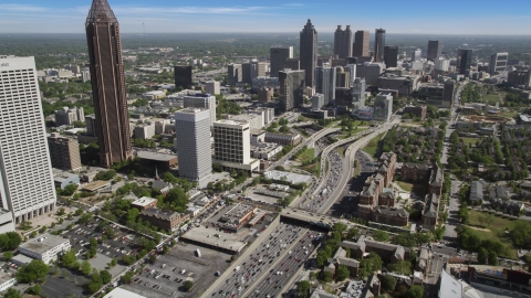 AX37_074.0000095F - Aerial stock photo of Heavy traffic on Downtown Connector, Midtown Atlanta, Georgia