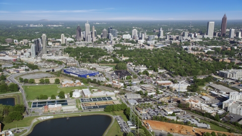 AX38_006.0000107F - Aerial stock photo of Skyscrapers and buildings of Midtown and Downtown Atlanta, Georgia