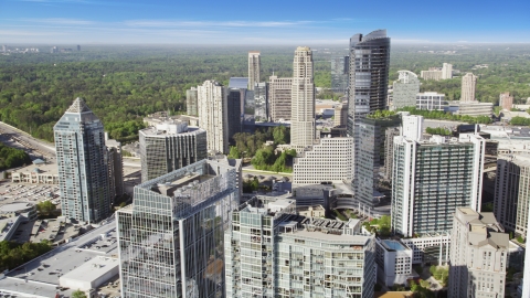 AX38_021.0000090F - Aerial stock photo of Skyscrapers and office buildings, Buckhead, Georgia