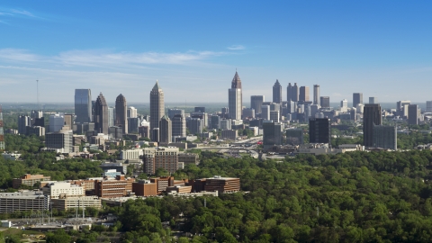 Midtown Atlanta skyline, hazy, Buckhead, Georgia Aerial Stock Photos | AX38_030.0000205F