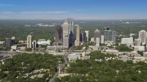 AX38_060.0000098F - Aerial stock photo of Wide view of Midtown Atlanta skyscrapers from West Atlanta, Georgia