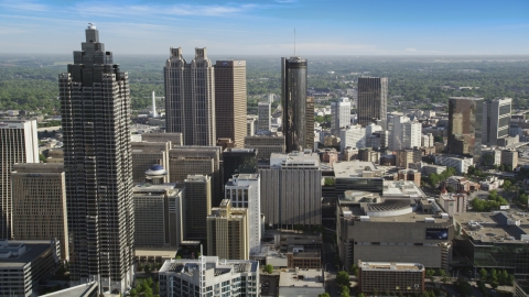 AX38_071.0000292F - Aerial stock photo of Skyscrapers and office buildings, Downtown Atlanta, Georgia