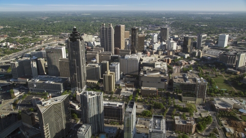 Skyscrapers, office buildings seen from Midtown, Downtown Atlanta, Georgia Aerial Stock Photos | AX38_079.0000013F