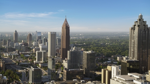 Rows of skycrapers at sunset, Downtown Atlanta, Georgia Aerial Stock Photos | AX39_018.0000519F