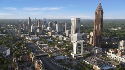 AX39_020.0000078F - Aerial stock photo of Bank of America Plaza and Midtown Atlanta skyscrapers; Georgia