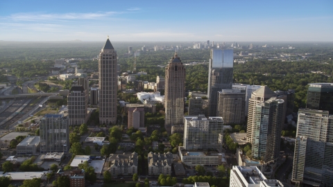 One Atlantic Center and surrounding skyscrapers, Midtown Atlanta, sunset Aerial Stock Photos | AX39_022.0000127F