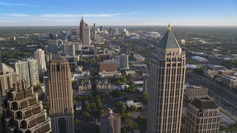 Downtown seen between GLG Grand and One Atlantic Center in Midtown Atlanta, Georgia Aerial Stock Photos | AX39_032.0000194F