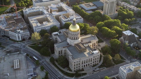 Georgia State Capitol and its gold dome, Downtown Atlanta, sunset Aerial Stock Photos | AX39_040.0000072F