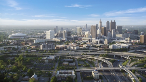 AX39_042.0000223F - Aerial stock photo of Downtown Atlanta and the Georgia Dome, Georgia