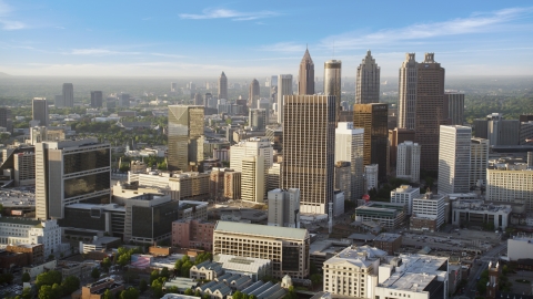 AX39_044.0000224F - Aerial stock photo of Skyscrapers and office buildings, Downtown Atlanta, Georgia