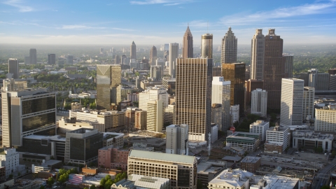 AX39_045.0000026F - Aerial stock photo of Skyscrapers and high-rises, Downtown Atlanta, Georgia