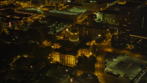 The Georgia State Capitol in Downtown Atlanta, night Aerial Stock Photos | AX41_007.0000103F