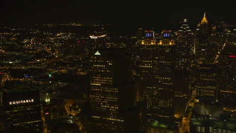 Tall skyscrapers in Downtown Atlanta, Georgia, night Aerial Stock Photos | AX41_008.0000153F