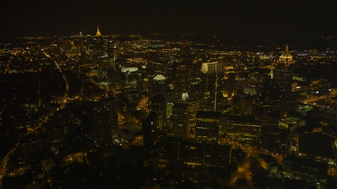 Wide view of skyscrapers and city sprawl, Midtown Atlanta, Georgia, night Aerial Stock Photos | AX41_072.0000000F