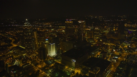 AX41_076.0000037F - Aerial stock photo of A wide view of the city's skyscrapers in Downtown Atlanta, Georgia, night