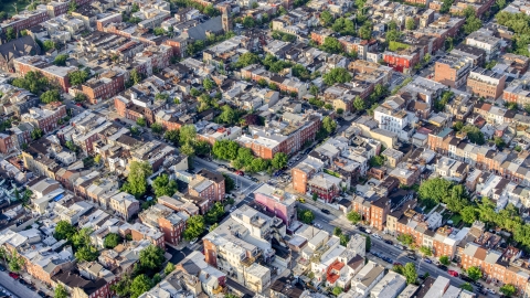 AXP073_000_0017F - Aerial stock photo of Town homes and apartment buildings in Baltimore, Maryland