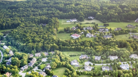 AXP074_000_0001F - Aerial stock photo of Spacious mansions mansions in Clifton, Virginia