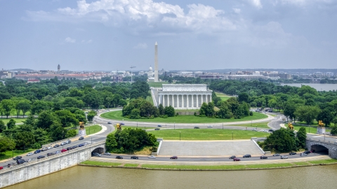 AXP074_000_0007F - Aerial stock photo of Lincoln Memorial and Washington Monument in Washington DC