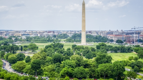 AXP074_000_0009F - Aerial stock photo of A view of the Washington Monument in Washington DC