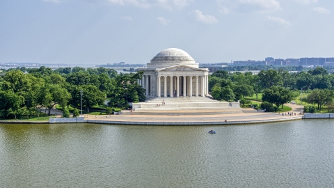 AXP075_000_0008F - Aerial stock photo of The Jefferson Memorial in Washington DC